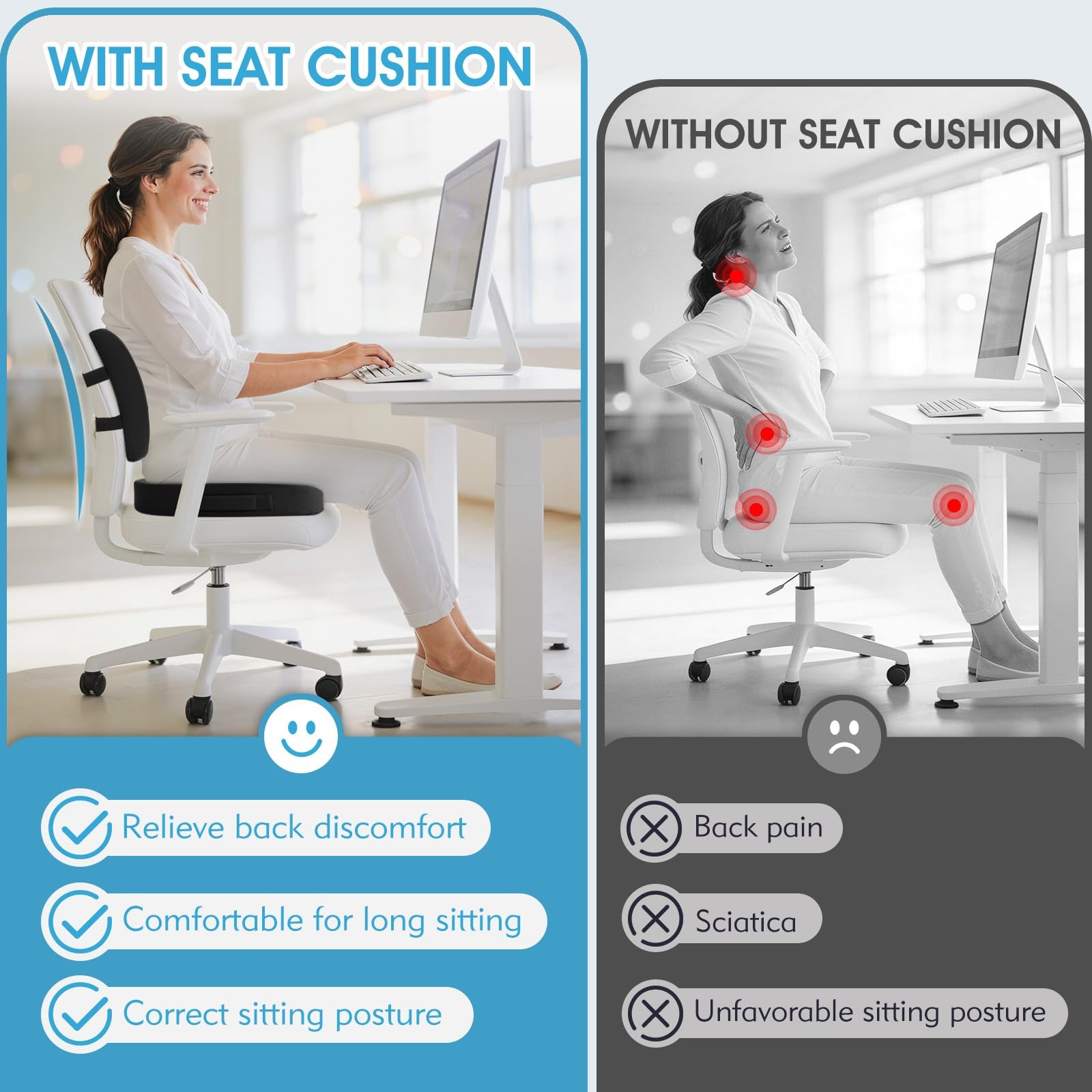 CushZone Seat Cushion, Lumbar Support Pillow with Adjustable Large, Black