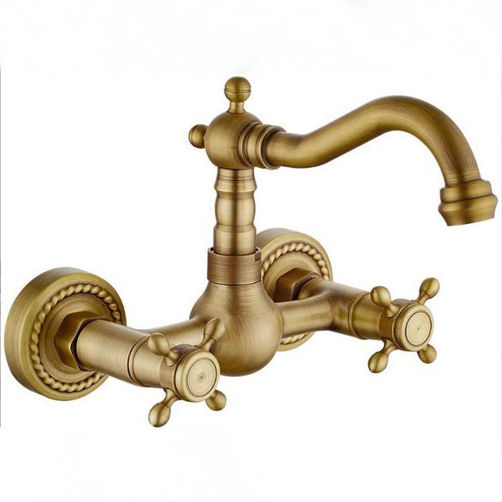 Antique Brass Kitchen Faucet Bathroom Sink Mixer Tap Wall Mount hwzh050-1