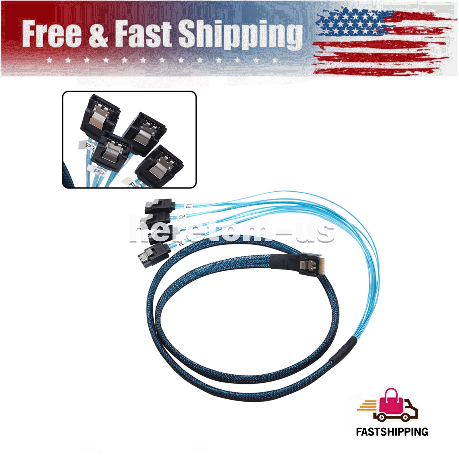 Slim Line SAS4.0 SFF-8654 38pin Host to 4-SATA 7Pin Target HDD Fanout Raid Cable