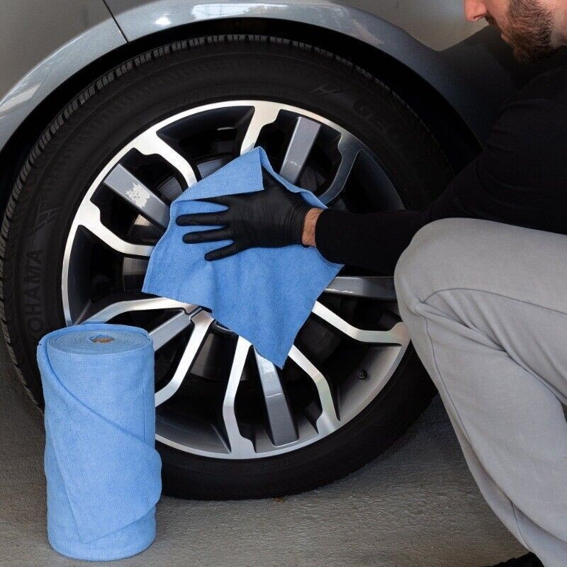 Commercial Grade Multi-Purpose Microfiber Towel Roll 100 Pack for Auto Home Blue