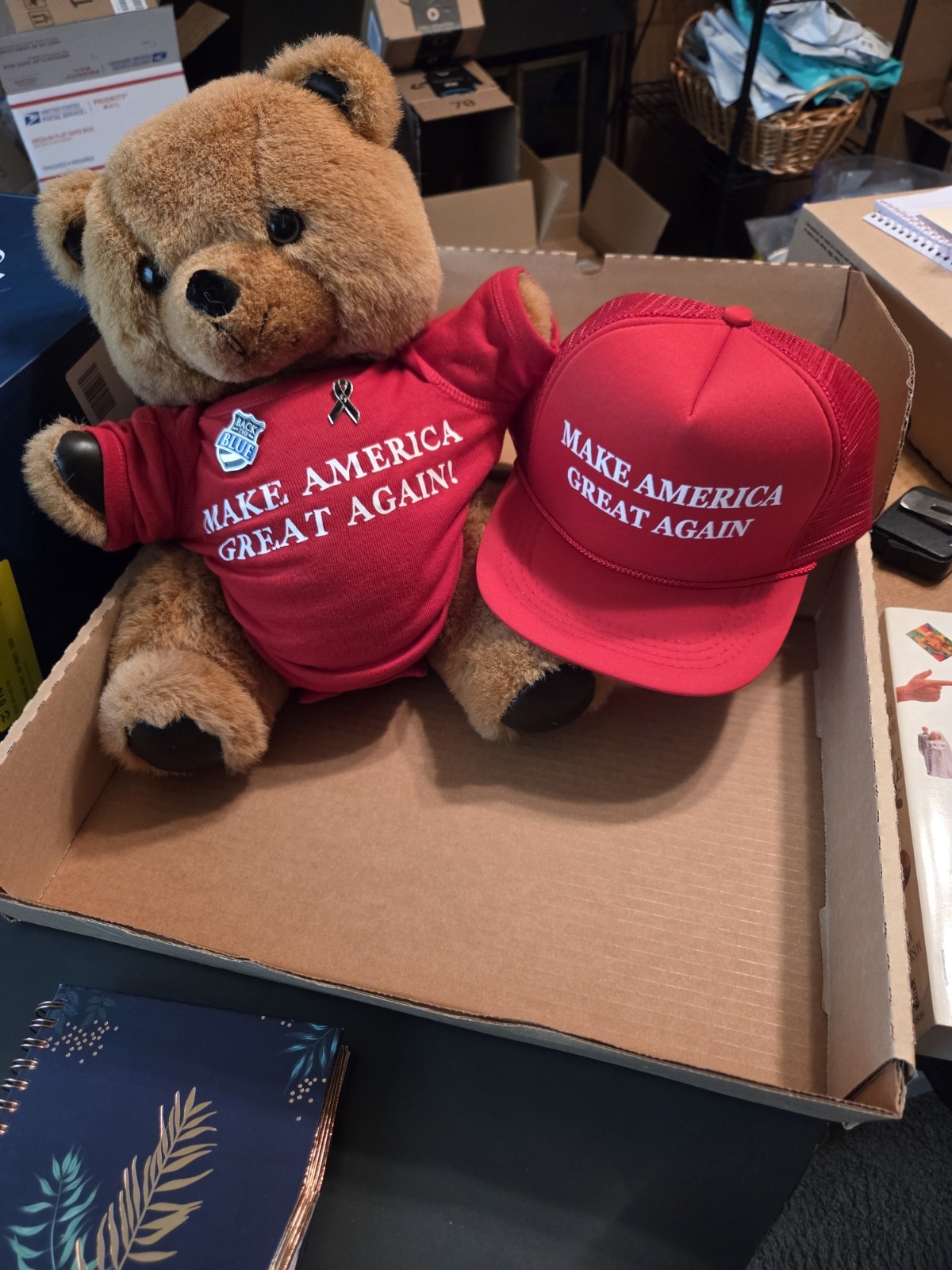 MAGA STUFFED BEAR WITH MAGA NB SHIRT AND YOUTH SIZE HAT