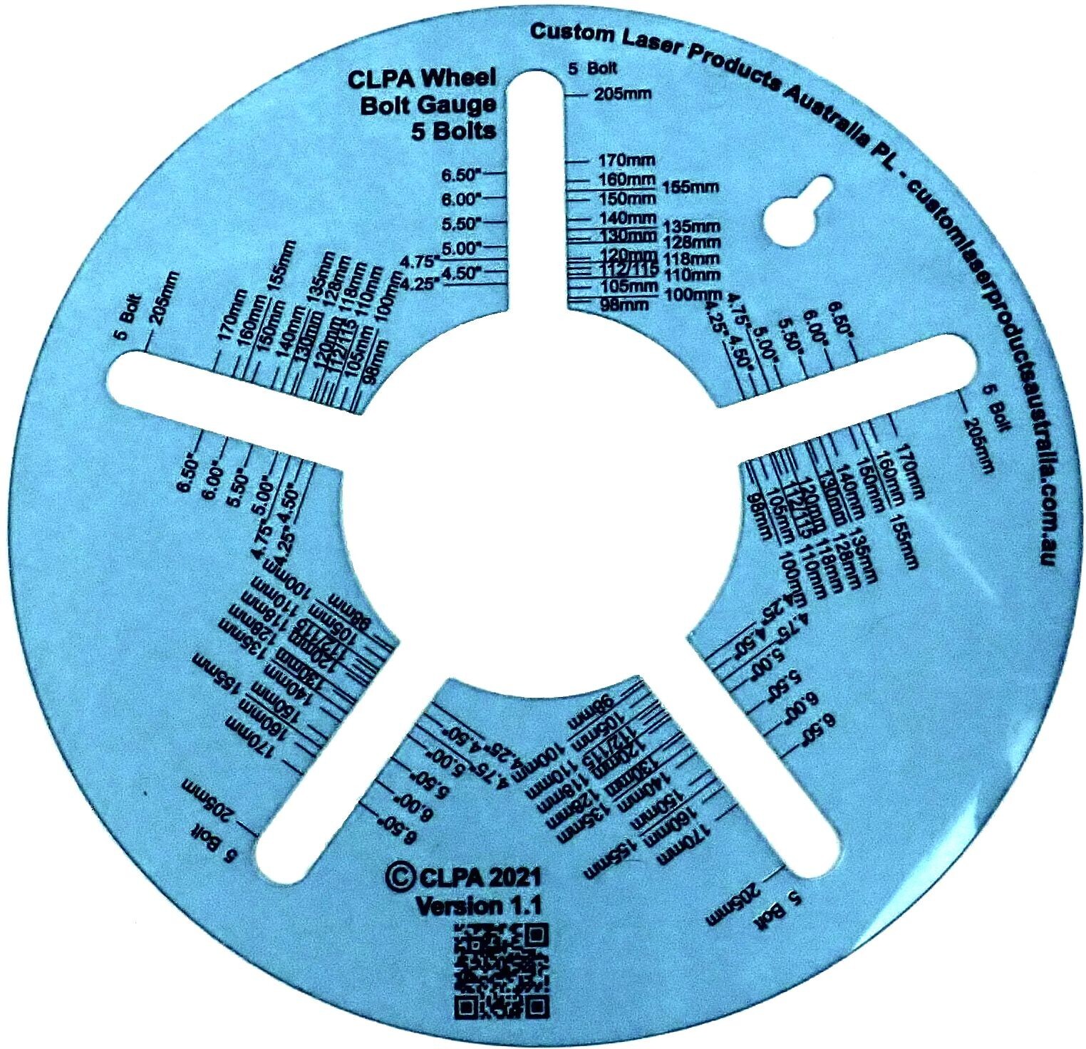 CLPA 5 Stud Wheel Bolt Pattern Gauge — Metric and Imperial