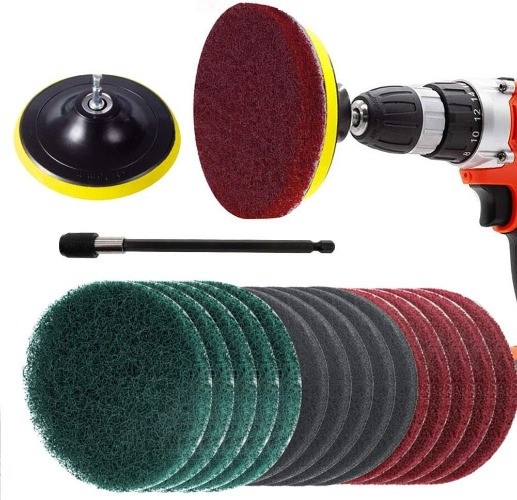 17 Pieces 5 Inch Drill Power Scrub Pads Kit, Includes Pad Holder, Scrubbing Pads