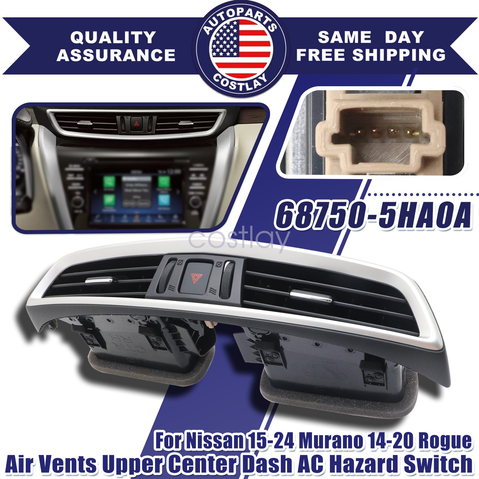 For Nissan 2014-2020 Rogue New Air Vents Upper Center Dash AC Hazard Switch US