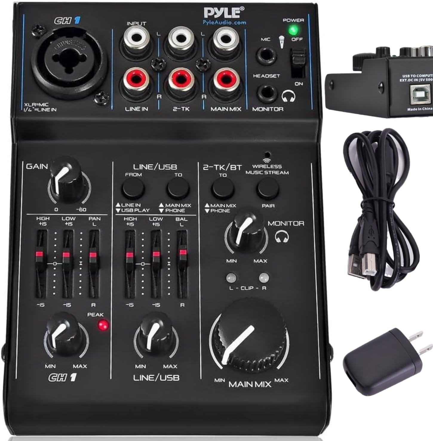 3 Channel Bluetooth Audio Mixer - DJ Sound Controller Interface with USB