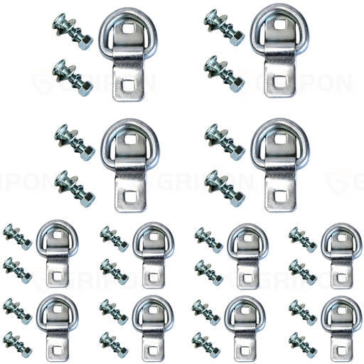 GRIPON 12x 3/8" D Ring Surface Tie Down with 2.5inch Carriage Bolt Hardware