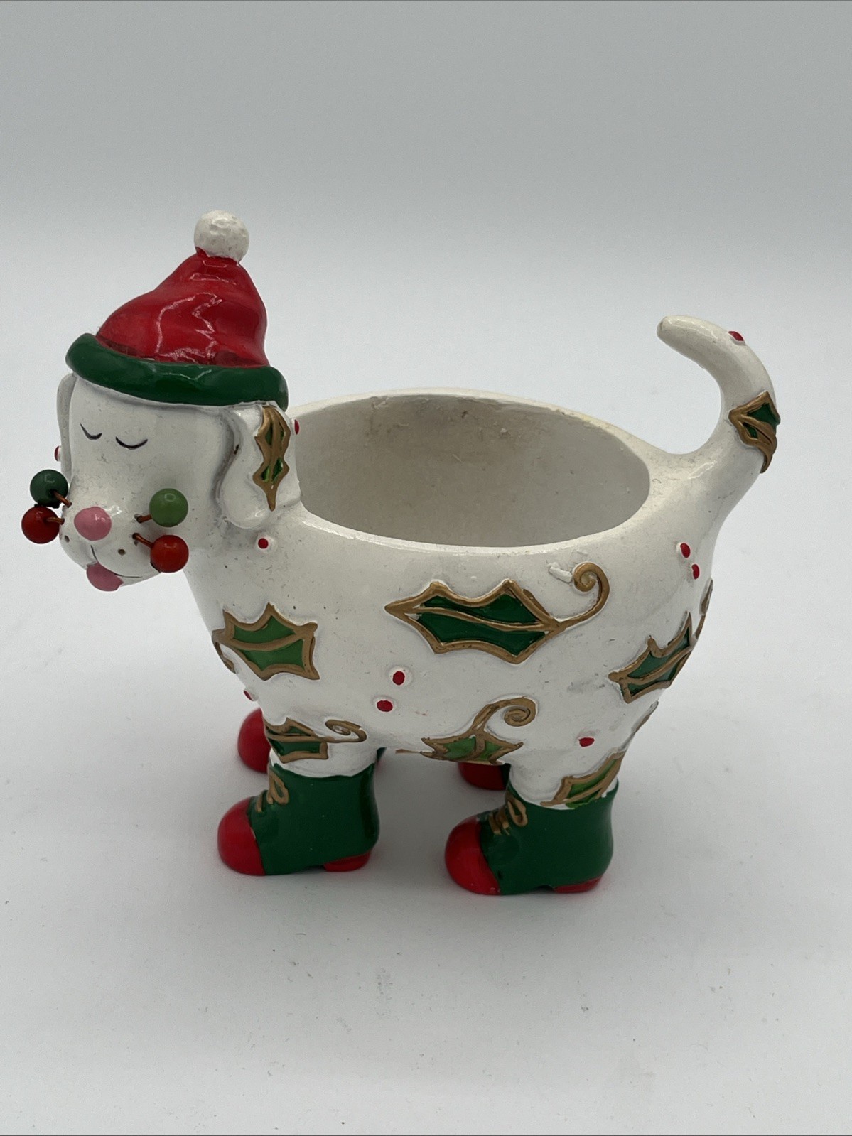 Ganz Whimsical White Christmas Dog Figurine Votive Candle Or Plant Holder