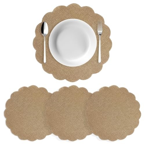 Round Floral Placemats Set of 4, 13.19 Inch Polyester Mats | Flower print