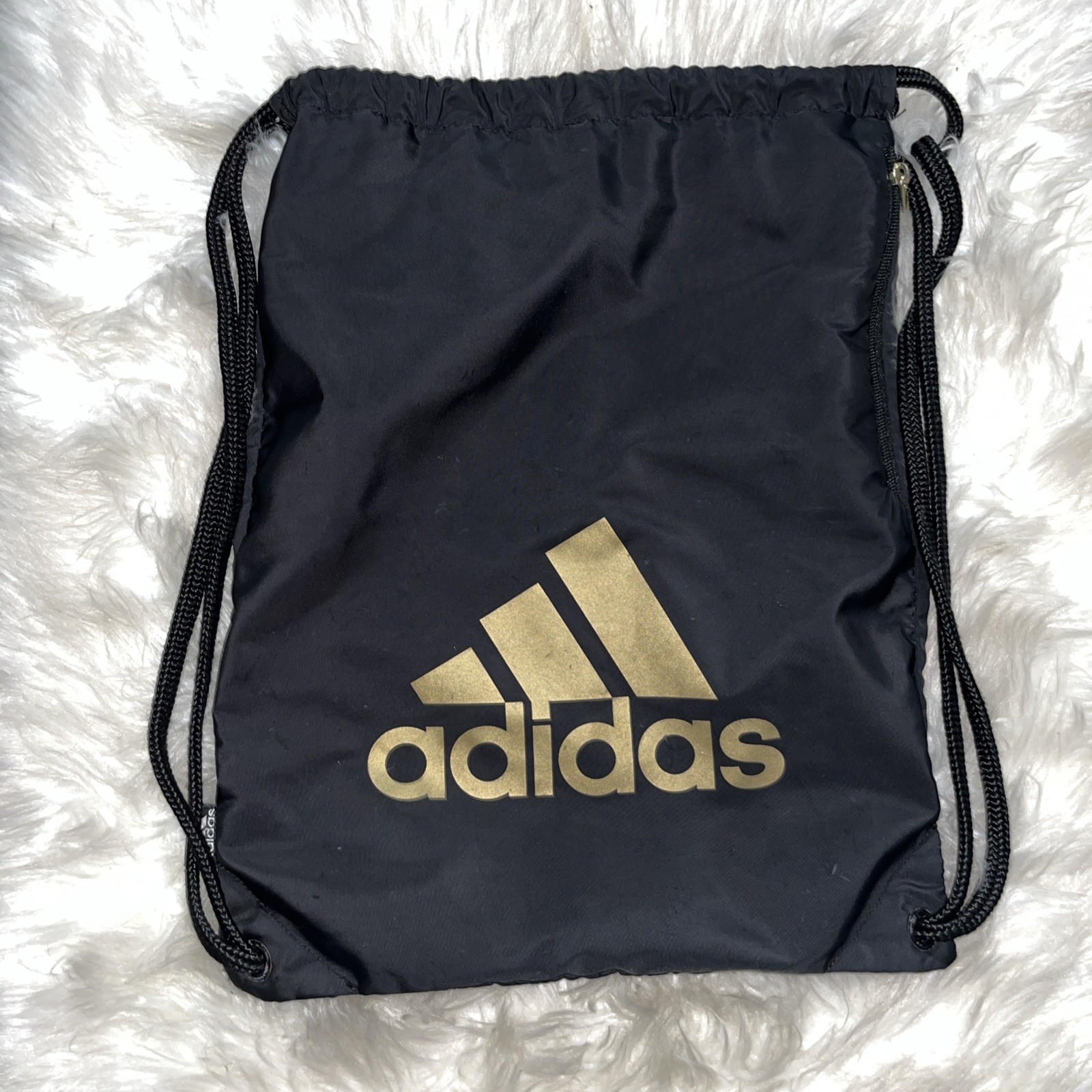Adidas Backpack Black Yellow Logo Drawstring Athletic Sports Gym Workout Bag