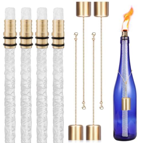 4 Sets Wine Bottle Torch Kit Long Life Torch Wicks for Outdoor Torch Decor