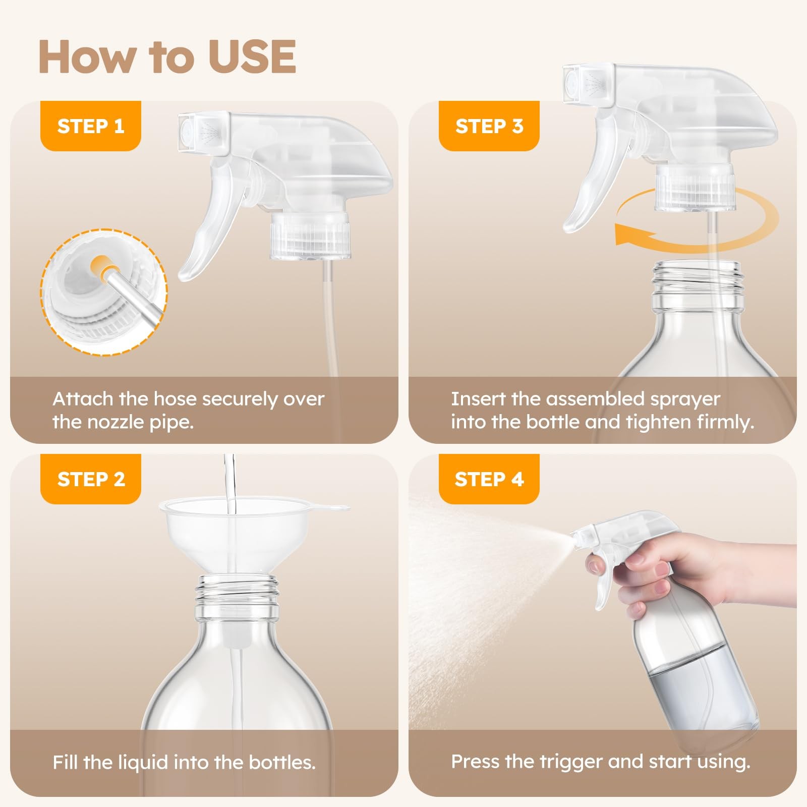 2 Pack 360° Glass Spray Bottles Clear, 16 oz Empty Refillable Containers with...