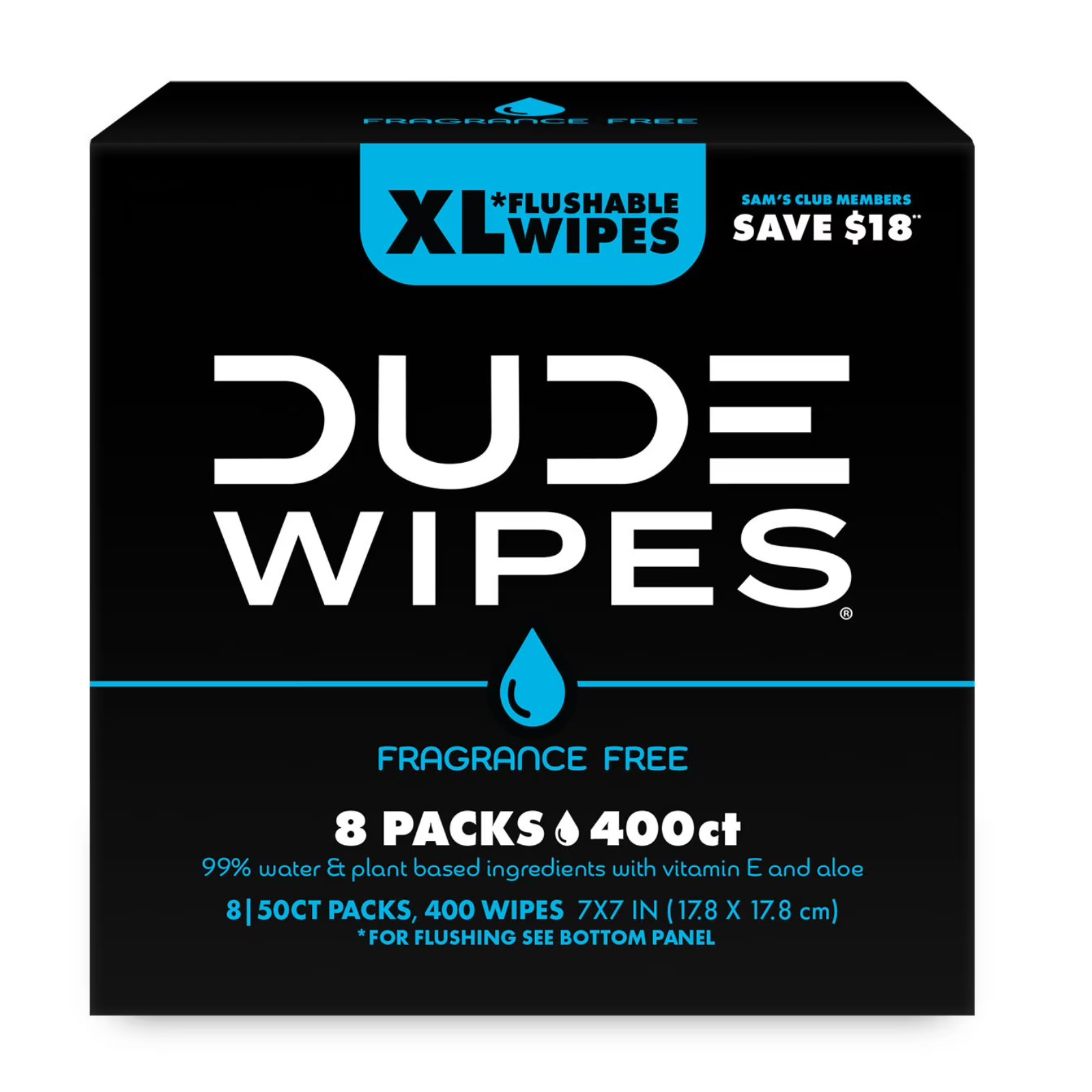 DUDE Wipes Flushable Wet Wipes XL Fragrance Free 400 Count 8 Packs Vitamin E