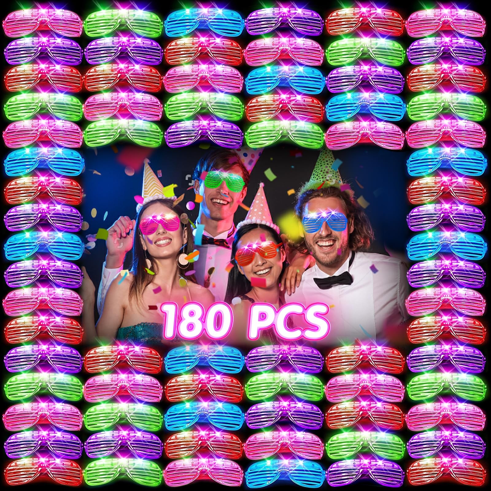 HONLYNE 180 PCS Light Up Glasses, Glow In The Dark Blue, Green, Red, Flashing