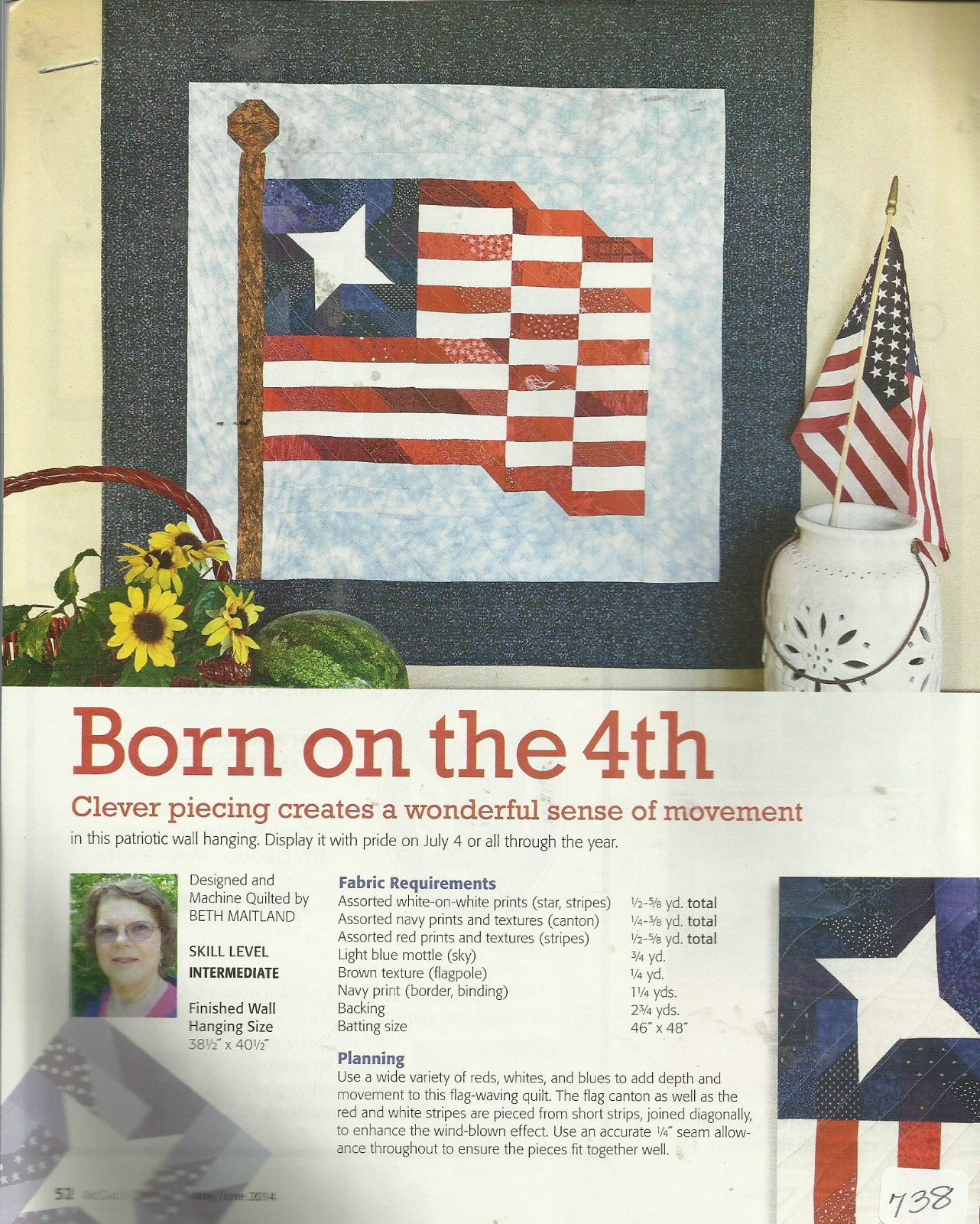 C0610 BORN ON THE 4TH WALLHANGING QUILT  PATTERN/INSTRUCTIONS