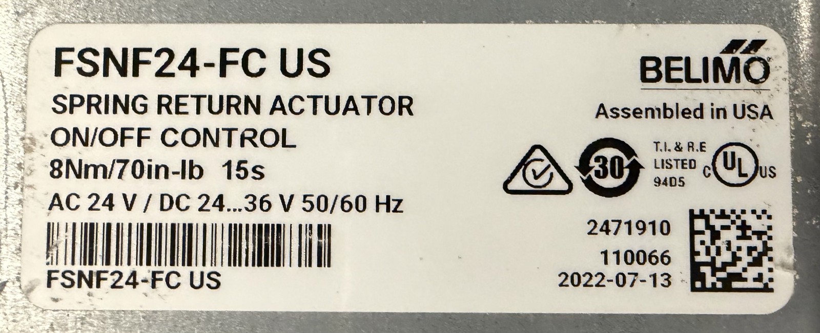 Belimo Damper Actuator FSNF24-FC US