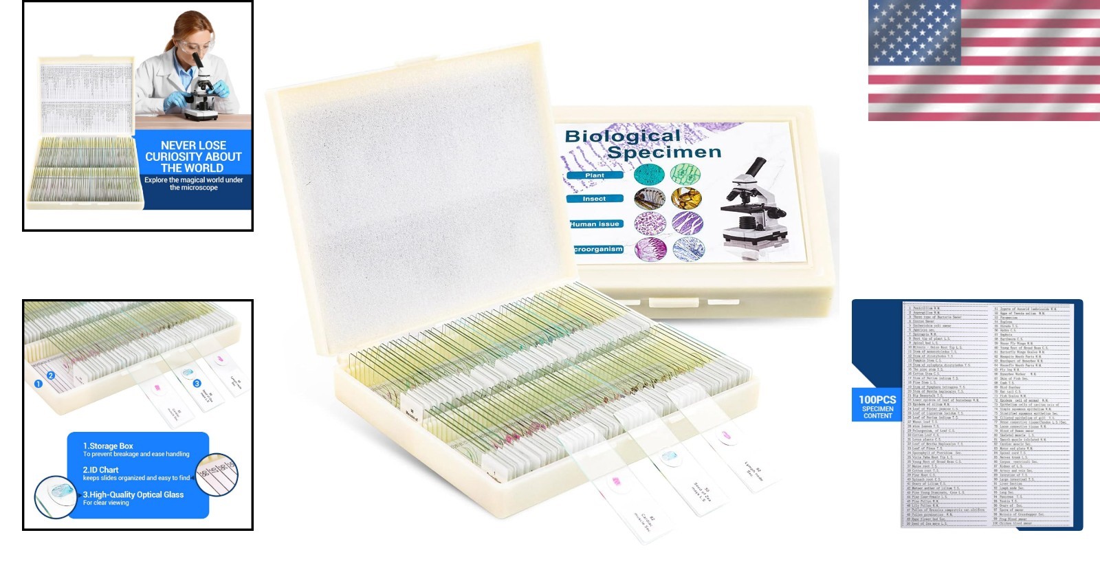 Diverse Specimen Slides (100 Pcs) - Optical Glass for School & Laboratory Use
