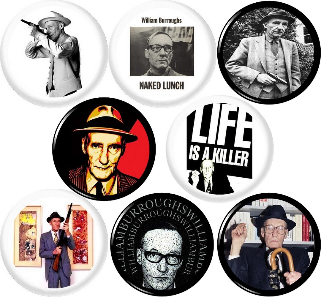 William S. Burroughs x 8 New 1" inch (25 mm) Buttons pins Badges Beatnik Junky