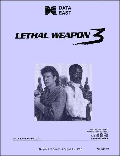 Lethal Weapon 3 Pinball Operation/Service/Repair/Troubleshooting Manual Three wB