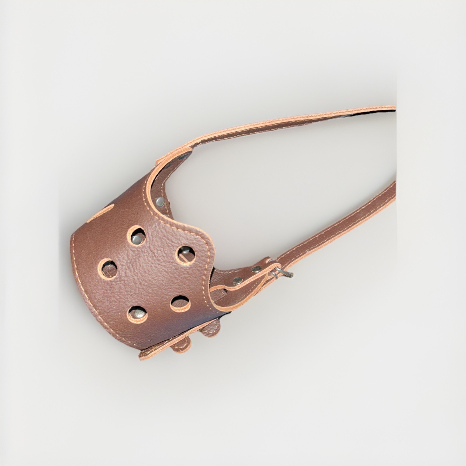 Brown Leather Muzzle for Dogs - Secure Basket - Breathable and Adjustable - Lg