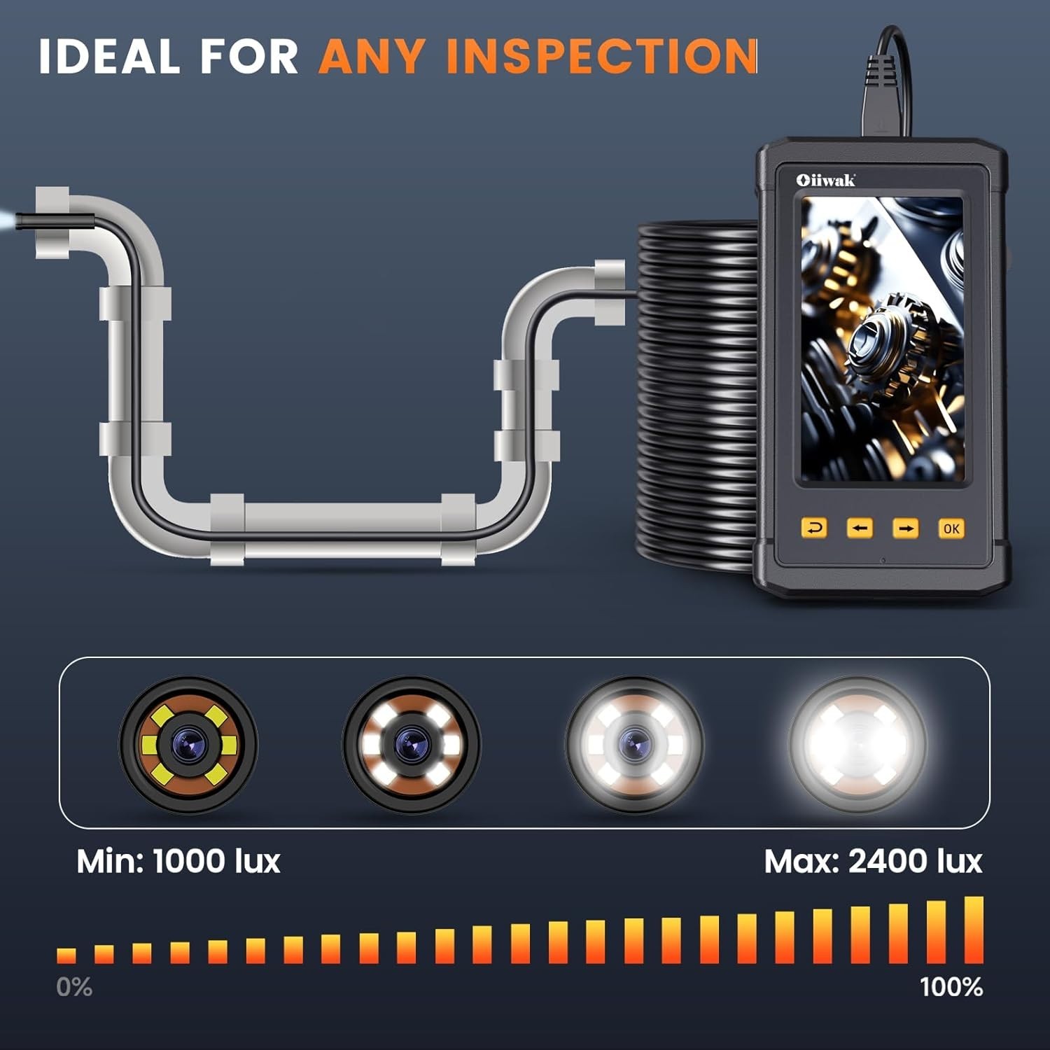 Portable 50FT Borescope Camera with 6 LED Lights - Perfect for Pipes & Engines