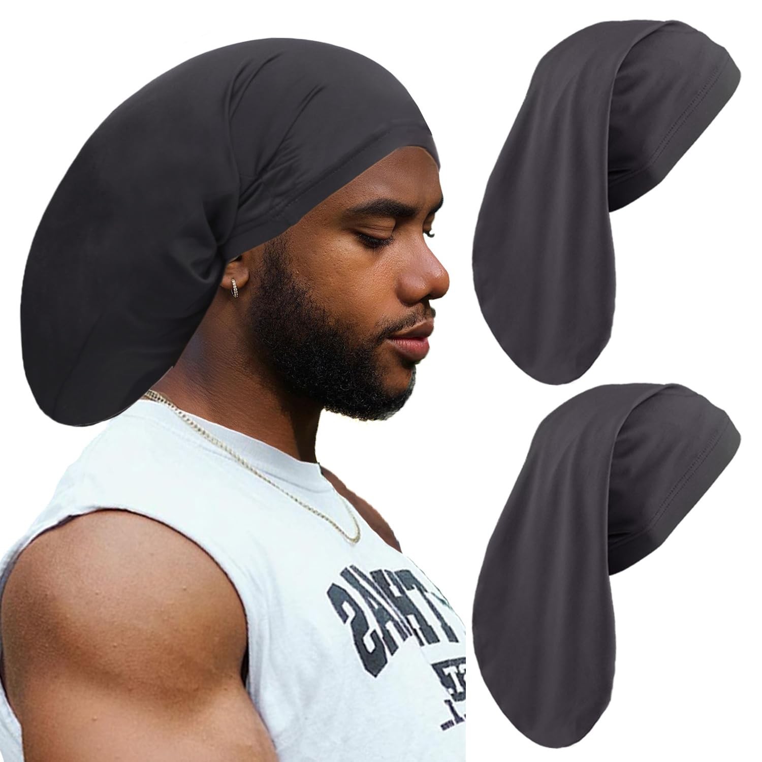 2 Pieces Dreadlock Cap Wide Elastic Black Loc Cap Long Braid Cover for Full H...