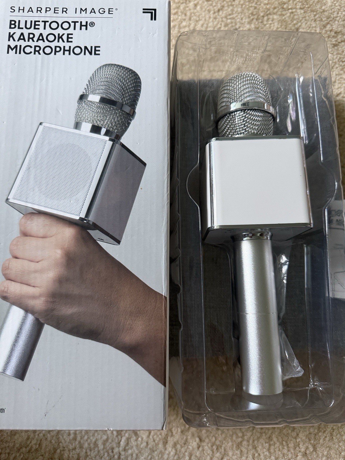 Sharper Image Bluetooth Rechargeable Handheld Karaoke Microphone Silver/White