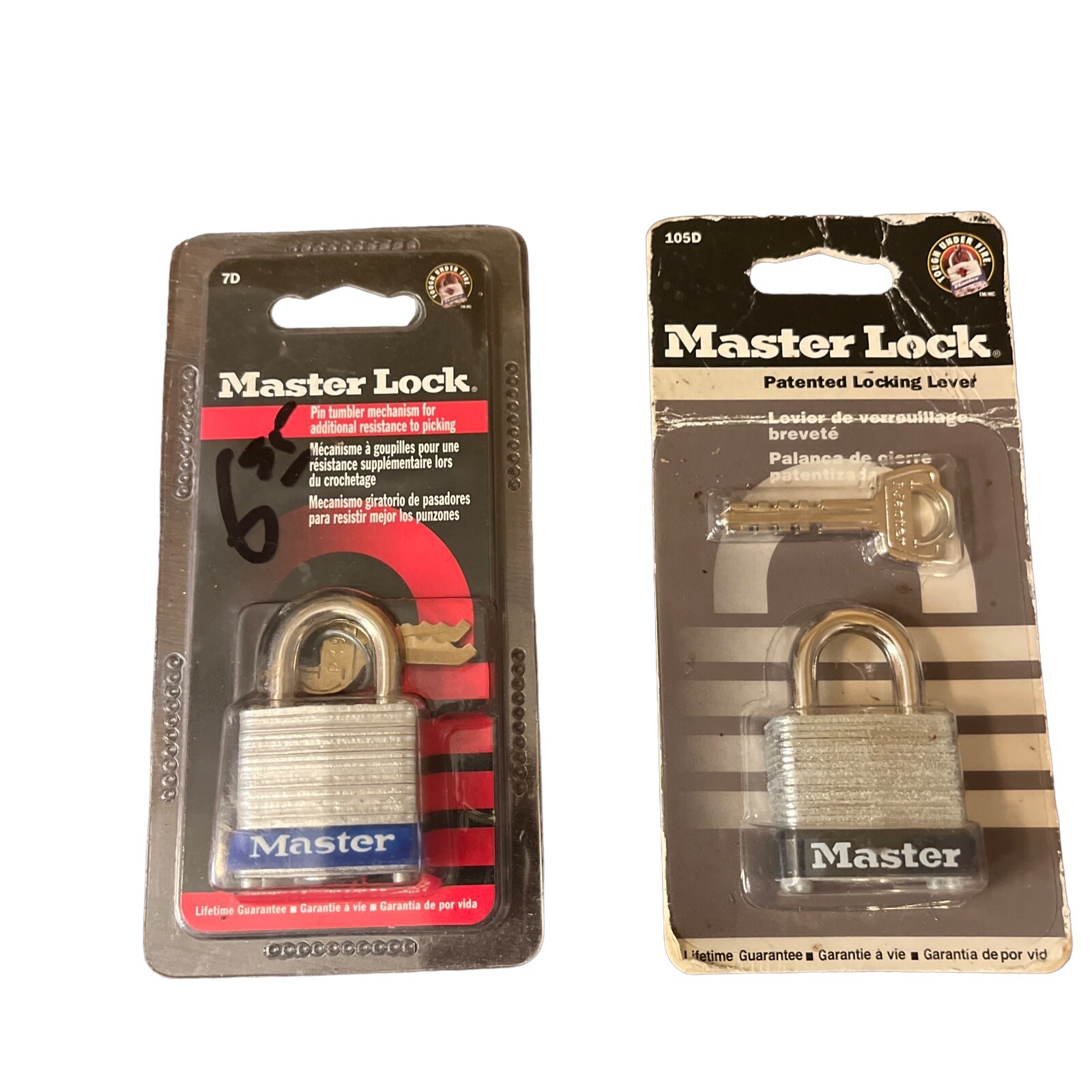 Lot Of 2 Master Lock Padlocks - 105D 3/16” Steel Shackle & 7D 3/16” Steel