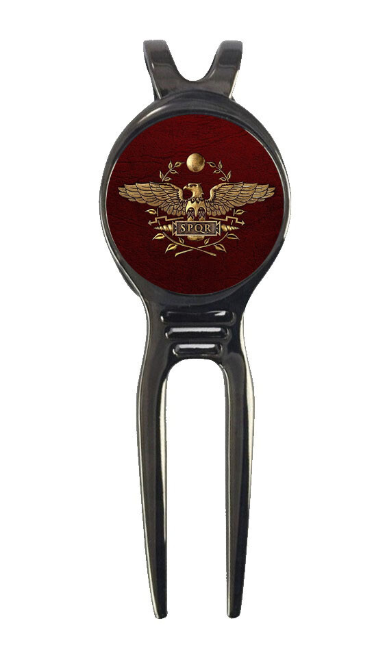 Roman Legion Standard SPQR Golf Ball Marker + Black Gunmetal Divot Tool Gift