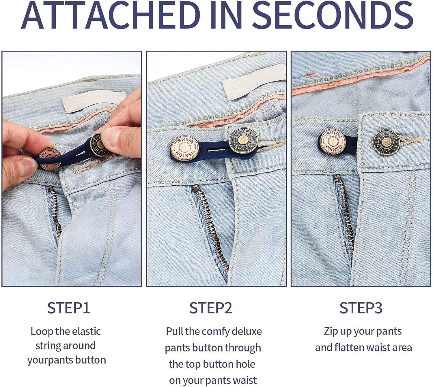 6 Pcs Jean Button Extender, Pants Extender for Moderate, dark blue
