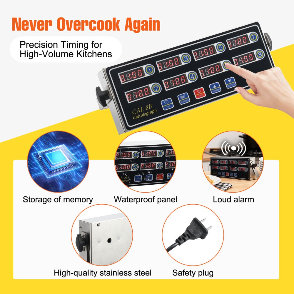 Stainless Steel 8 Channel Kitchen Timers LED Technology Kitchen Timer Digital
