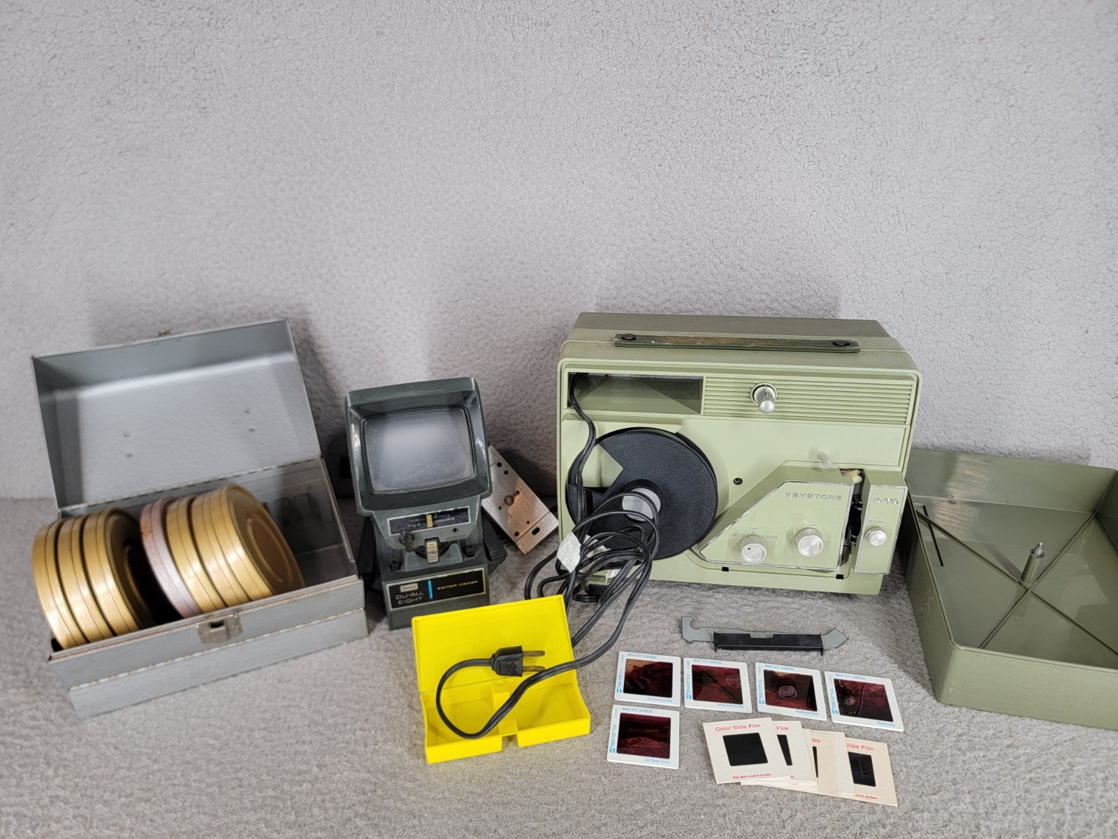 Keystone K-519 Projector And Sears 8 Editor Super 8 Accessories Lot UNTESTED