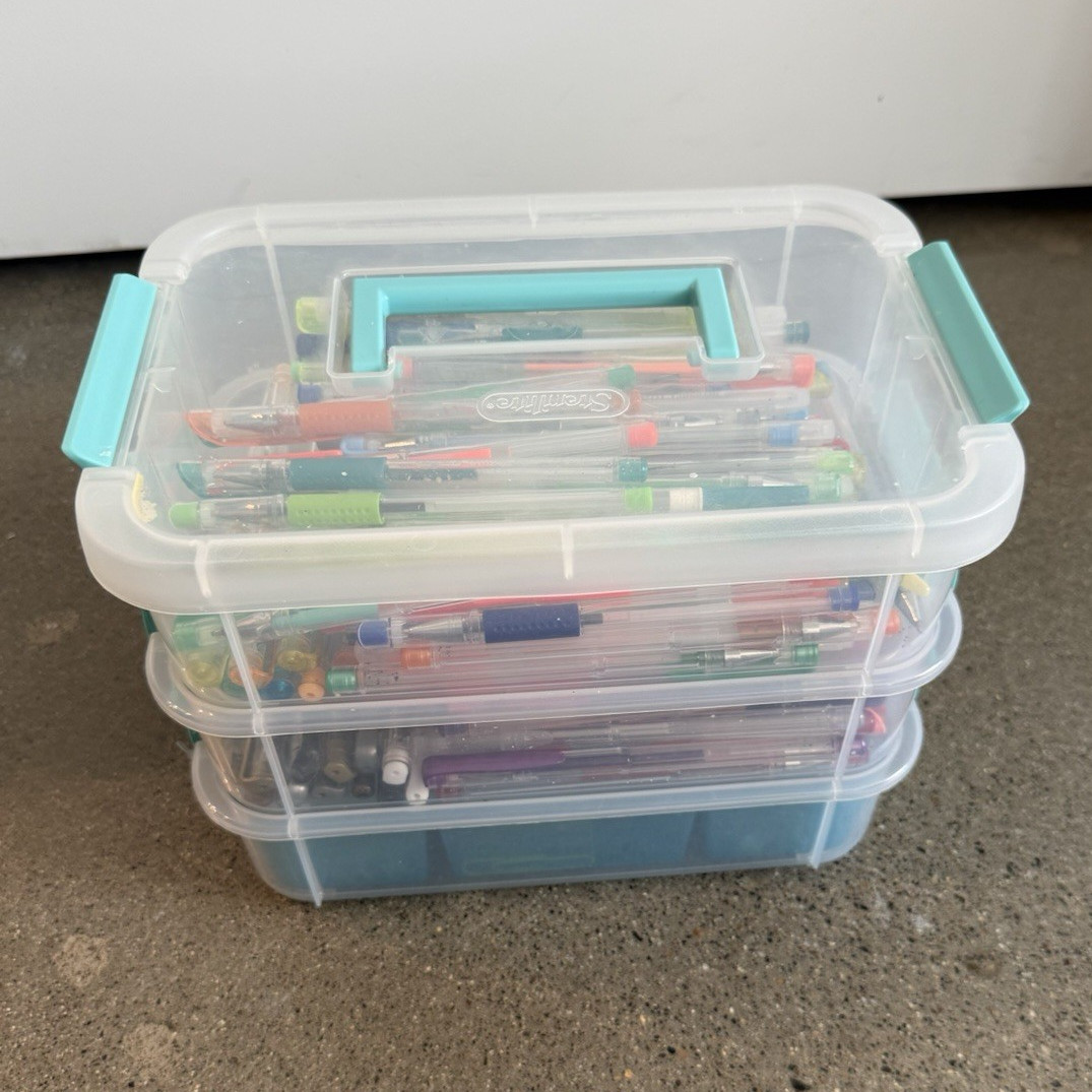 Clear/Blue Plastic Craft Storage Organizer Box with Handle & Compartments