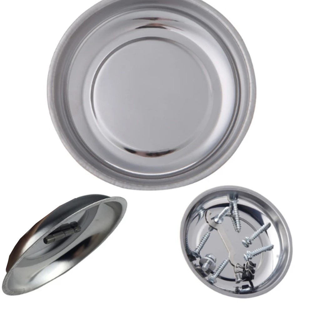 Stainless Steel Garage HolderTool Round Magnetic Parts Tray Bowl 3 inch