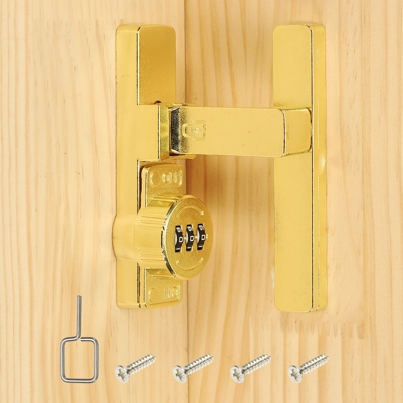 90 Degree Barn Door Lock Flip Sliding 3 Digit Password Lock, Gold