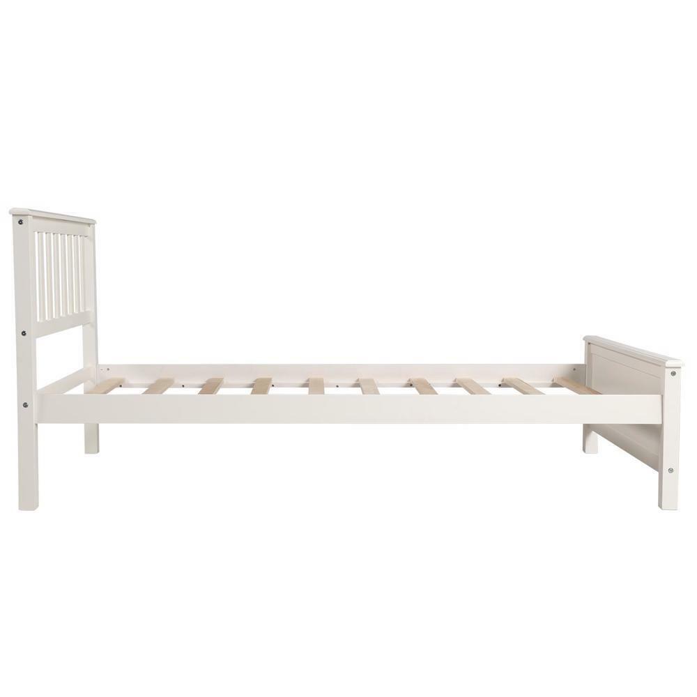 Classic and Stylish Design Twin Size Wood Platform Bed with 10 Slats - White