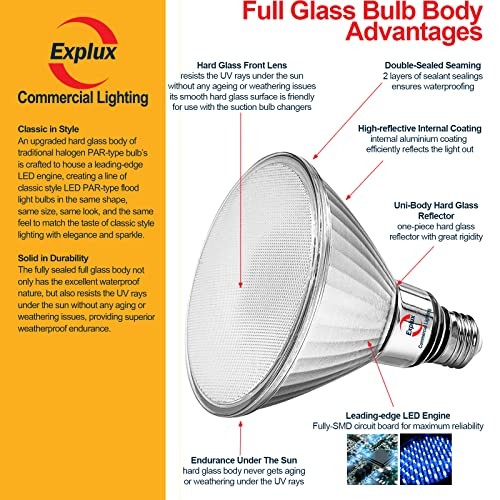 Explux 300 Watt Equivalent PAR38 LED 2 Pack 300w Equivalent 5000k Daylight