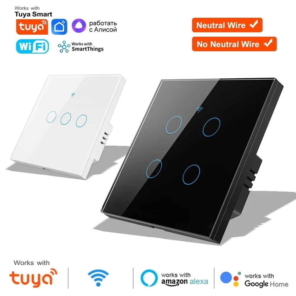 1/2/3/4 Gang WiFi Smart Wall Touch Light Switch Glass Panel For Alexa/Google APP
