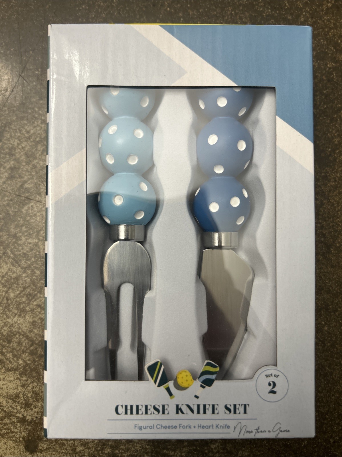 Pickleball Cheese Fork & Knife Set More Than A Game 84849606621 Blue