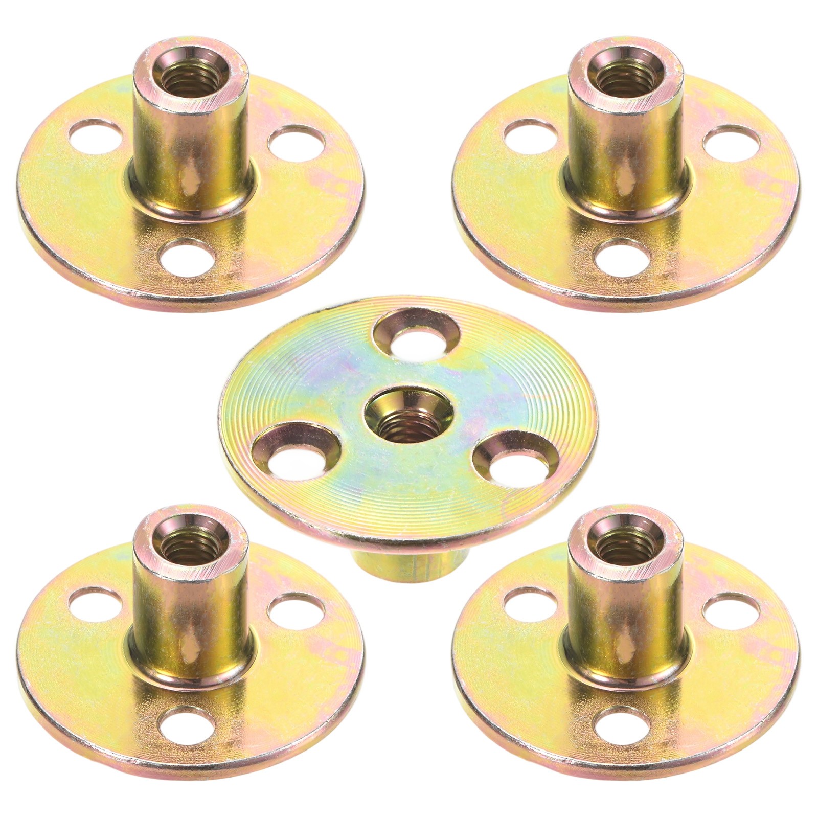 5-Pack M6x17mm T-Nuts Carbon Steel Tee Nut 3-Hole Round Base Weld Nuts Gold