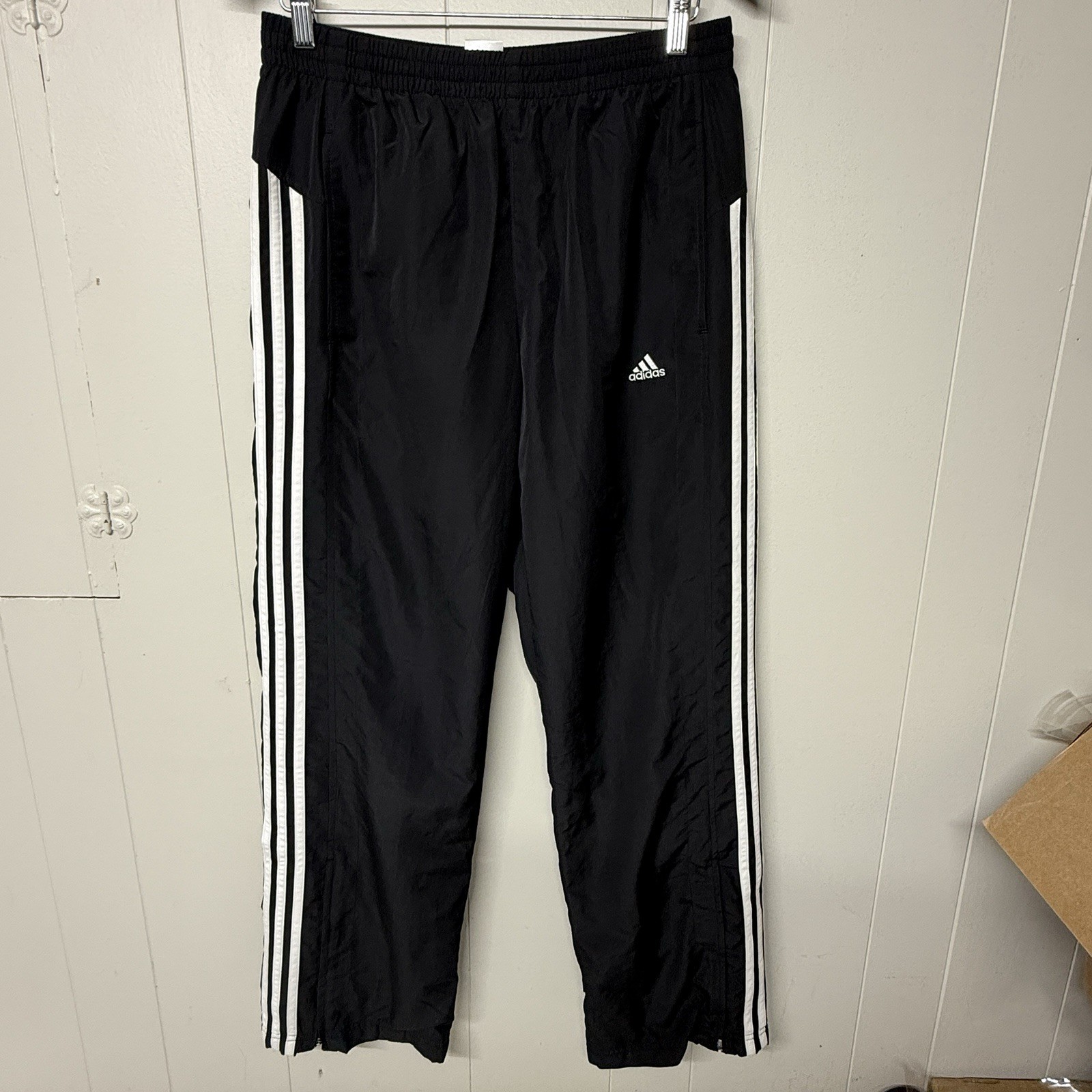 Vtg Adidas Track Windbreaker Pants Lined Black Baggy Wide Leg Zipper Men M EUC