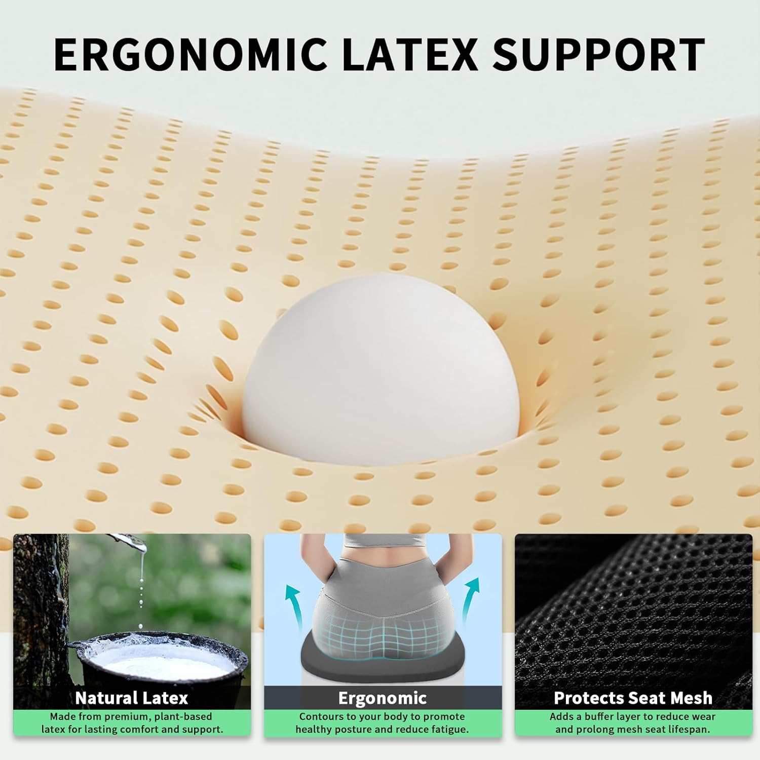 Latex Seat Cushion for Herman Miller Aeron Chair, Natural Latex Ergonomic Office