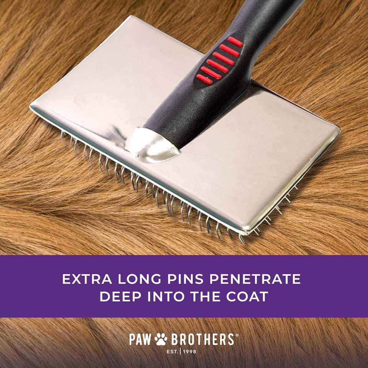 Paw Brothers Pro Grade Extra Long Slicker Brush - Ergonomic Handle, Removes