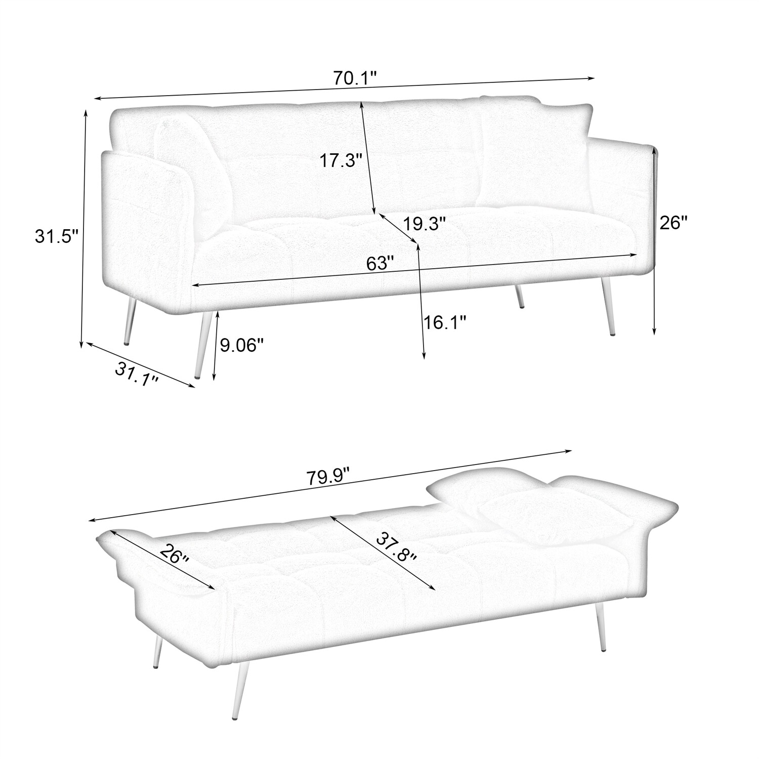 Convertible Sleeper Sofa Bed Futon Sofa Couch Folding Recliner Sofa US
