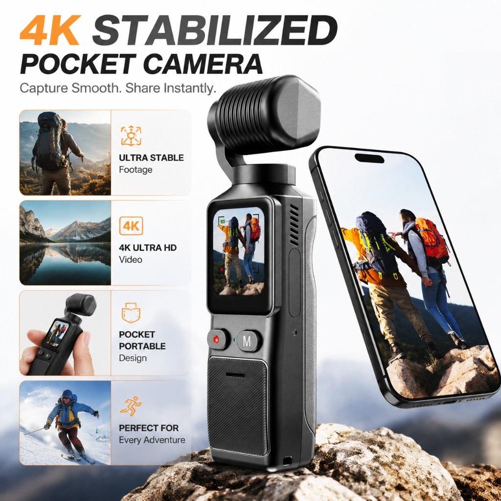 Camara Vlogging de Bolsillo Lente Rotativa 180 Grabadora Audio y Video Portatil