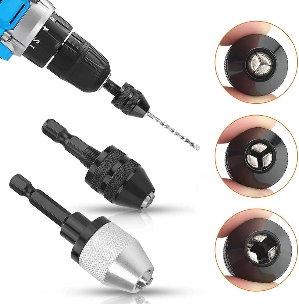 2x 1/4" Hex Shank Keyless Drill Chuck Conversion Adapter Bit Quick Change Driver