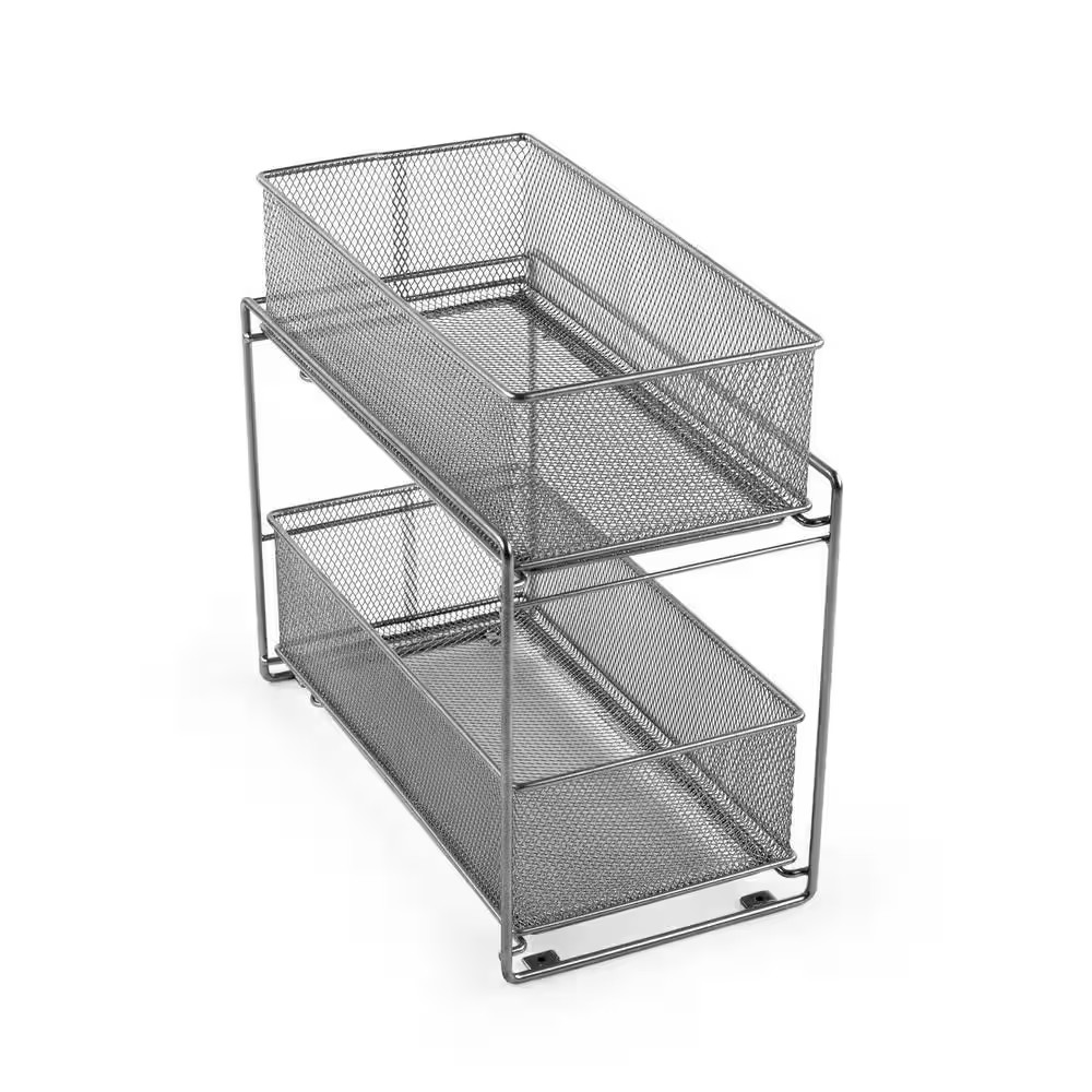 Meshworks Silver Metal Cabinet Basket Organizer