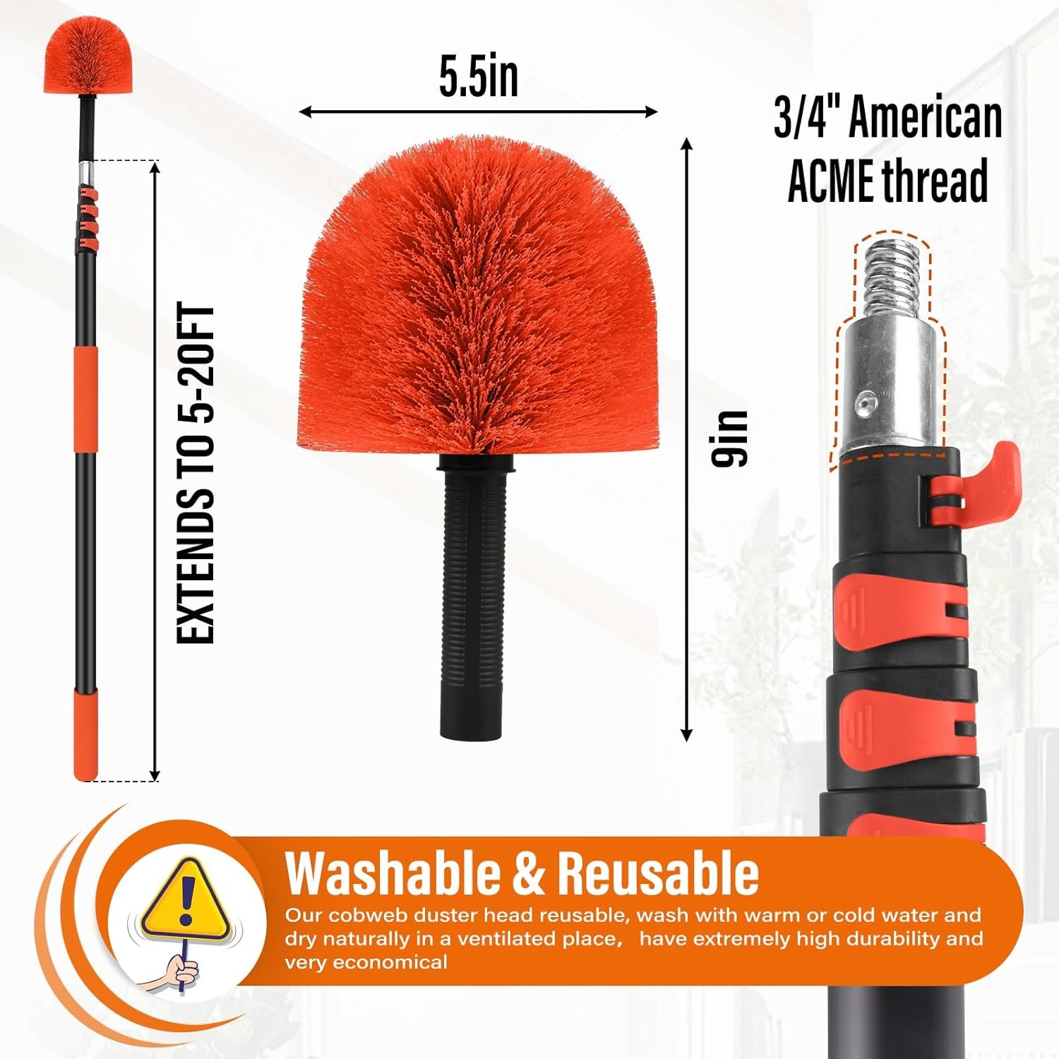 26 ft spider web duster with extension pole,