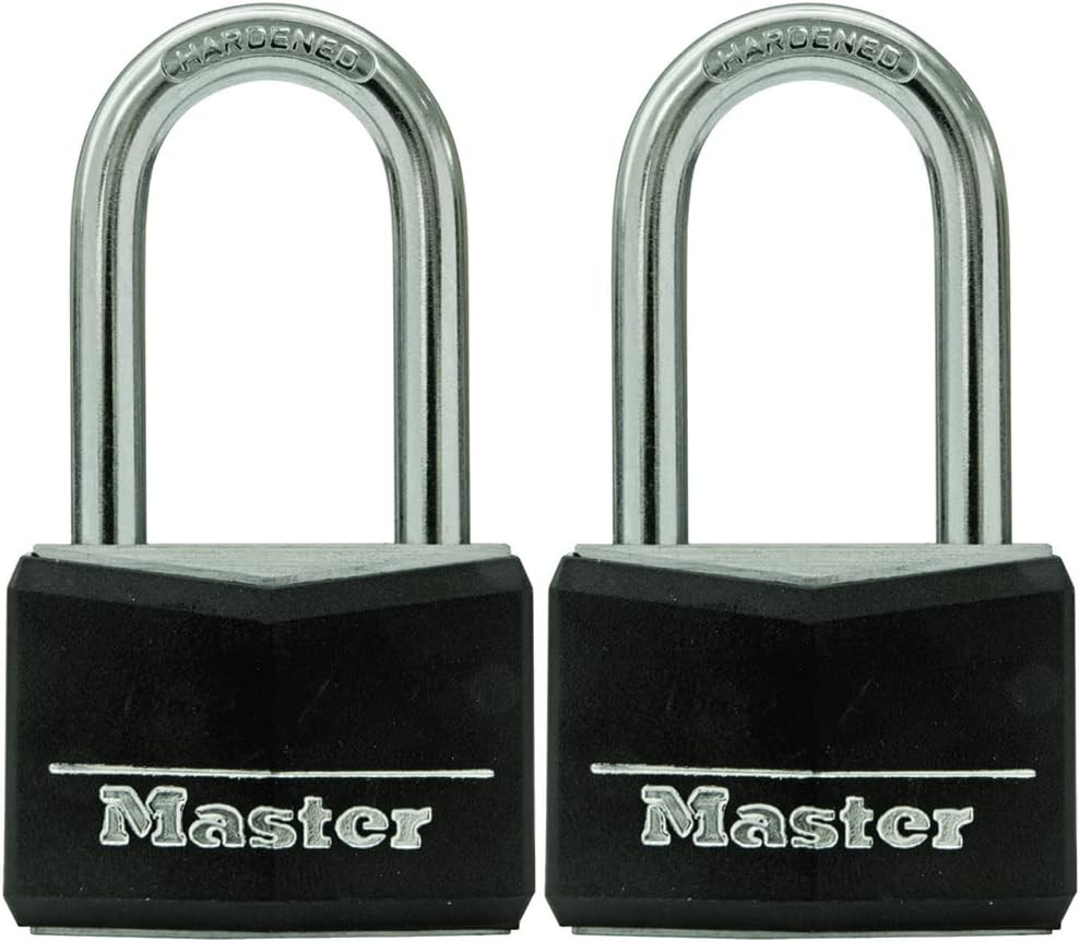 Master Lock Black Vinyl Covered Aluminum Padlock with Key, Keyed-Alike Lock for