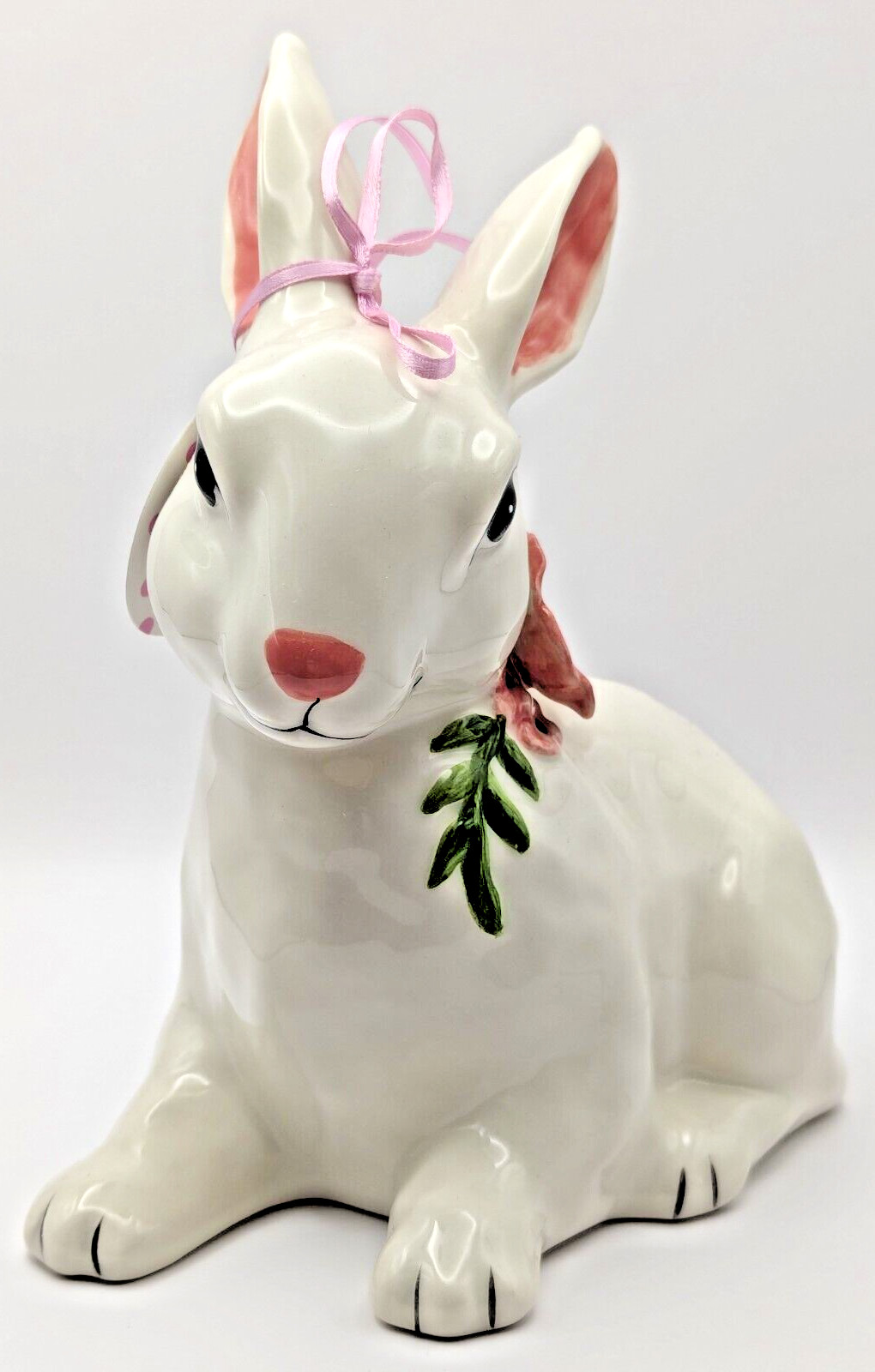 SALE NEW Blue Sky Clayworks Happy EASTER Bunny With Flowers Ceramic Figurine NWT