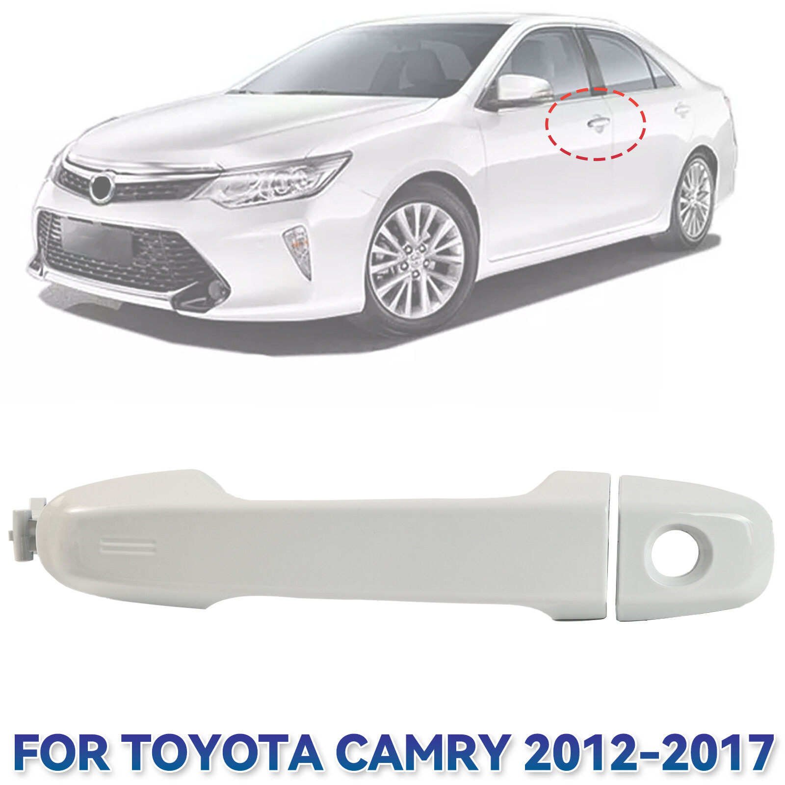 White Door Handle Outside Front Left Driver Side For Toyota Camry 2012-2017